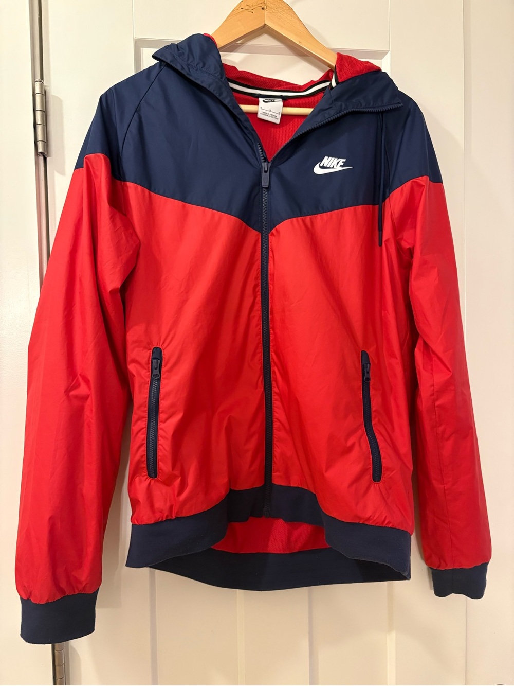 Nike Men's Red and Navy Colorblock Windbreaker Jacket